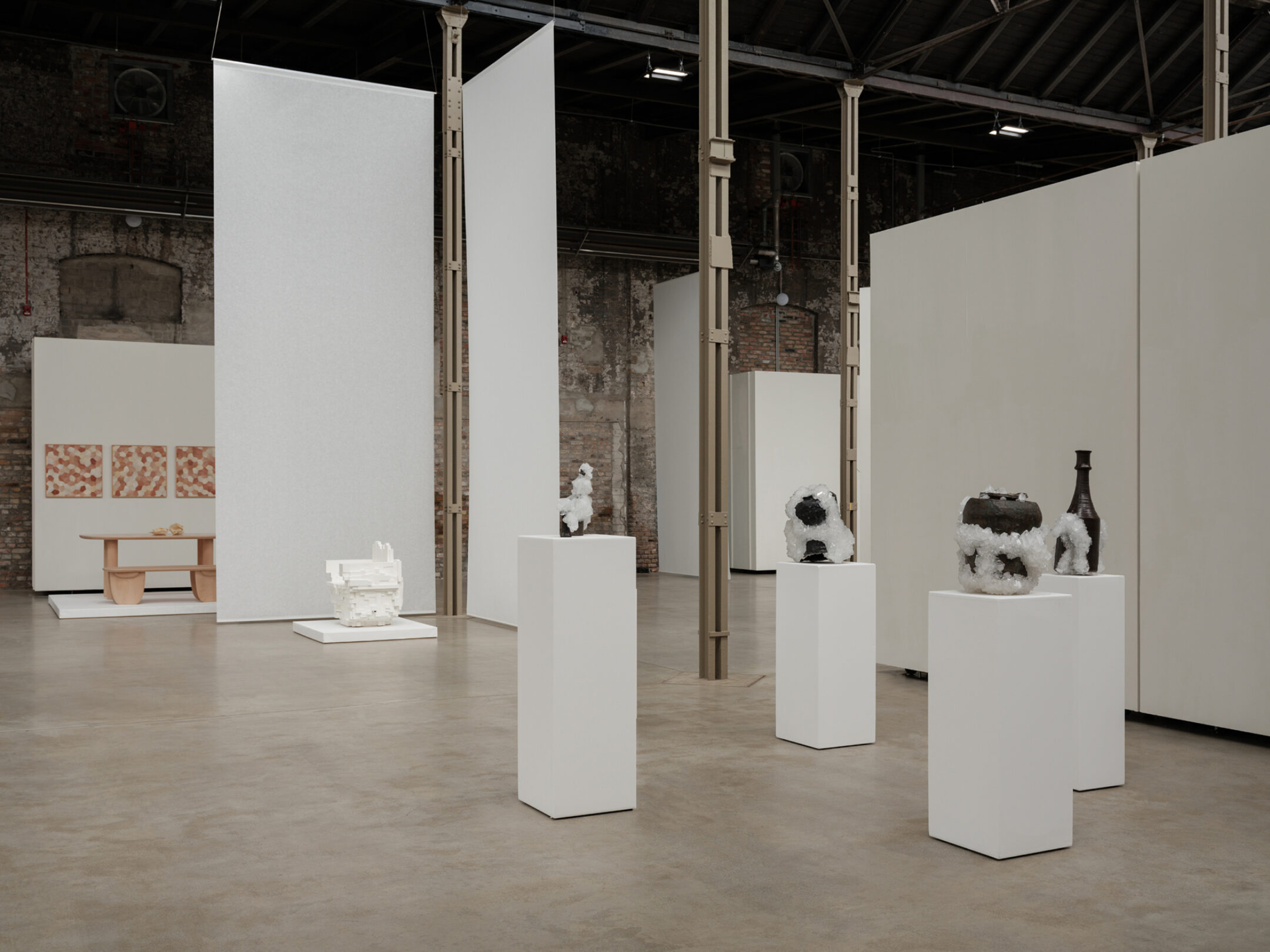 The Overview Effect exhibition featuring from left works by Fernando Laposse Studio Kajsa Willner and Lukas Wegwerth